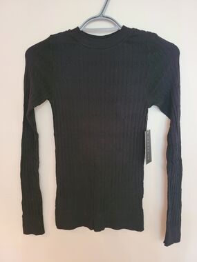 Magazine Ribbed Black Long Sleeve Top